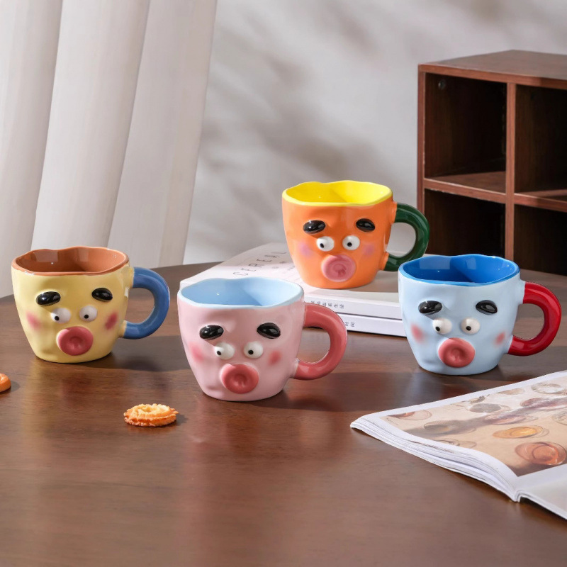 Tazas de cerámica de nicho feas, tazas de agua caseras de alto nivel, tazas de cumpleaños