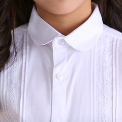Girls' White Cotton Blouse Children's Long-Sleeved White Shirt Spring and Autumn Primary School Middle School Student Campus Style Performance School Uniform