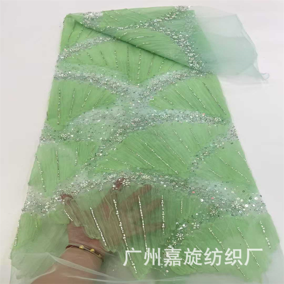 Conchas de flores de diseño de sequillas tela de tubo de perlas vestido de boda perlas vestido de rendimiento tela bordada flor encaje