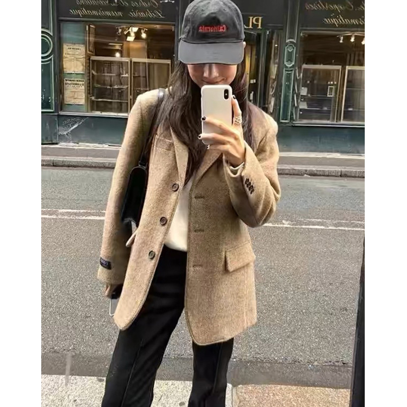 South Korea's Dongdaemun Und*Rson Retro Loose Casual Wool Herringbone Woolen Coat Woolen Suit Autumn and Winter