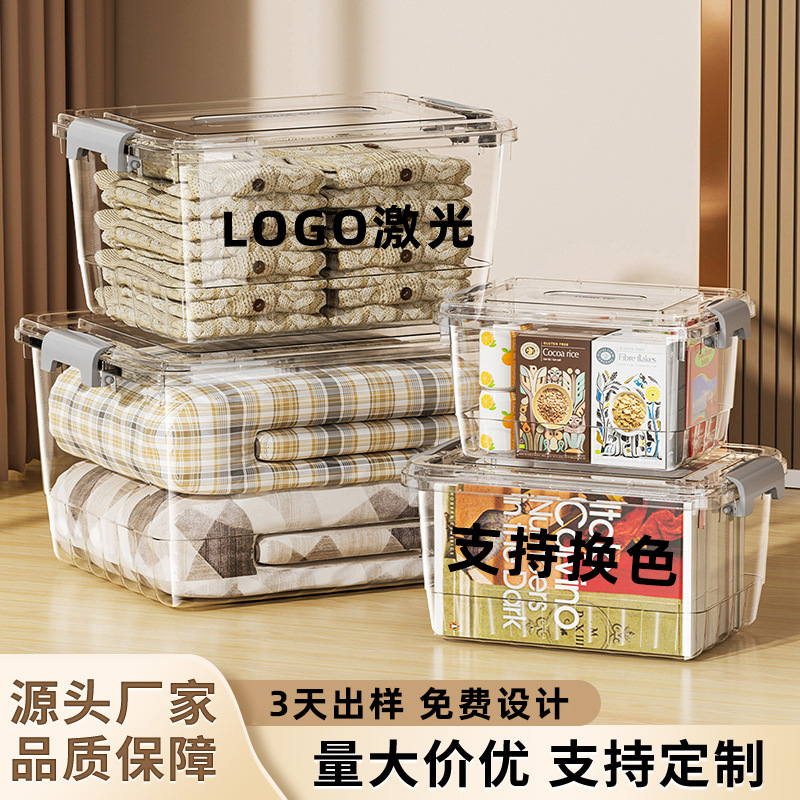 Customizable Logo Thickened Storage Box for Home Use with Lid, Large Capacity Transparent Pp Living Room Storage Box