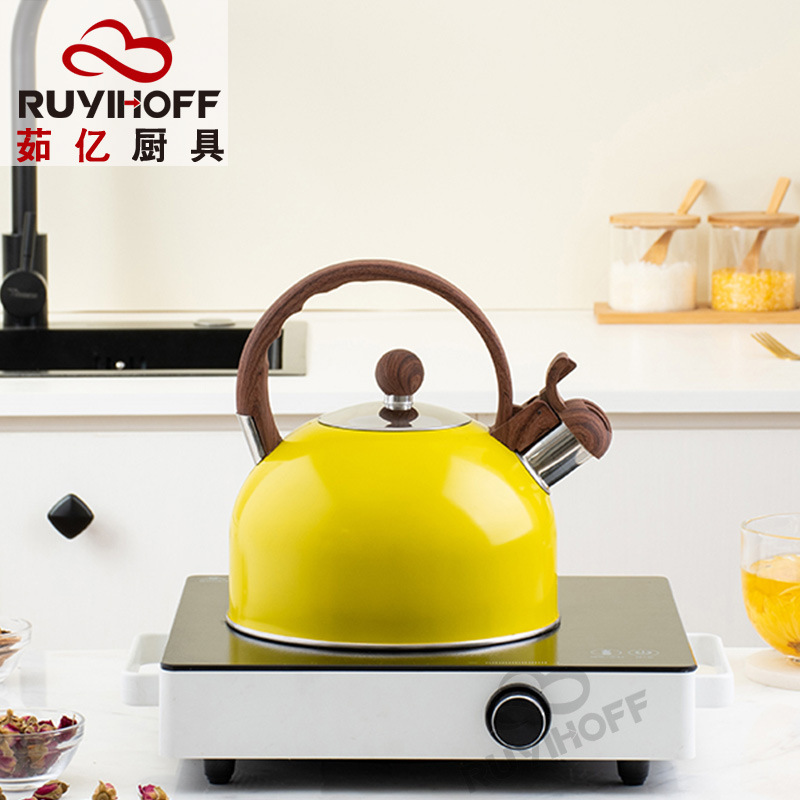 Amarillo hervidor de silbato de acero inoxidable 2,5 lwhistle olla Amazon color-pulverización silbato hervidor de agua de sonido
