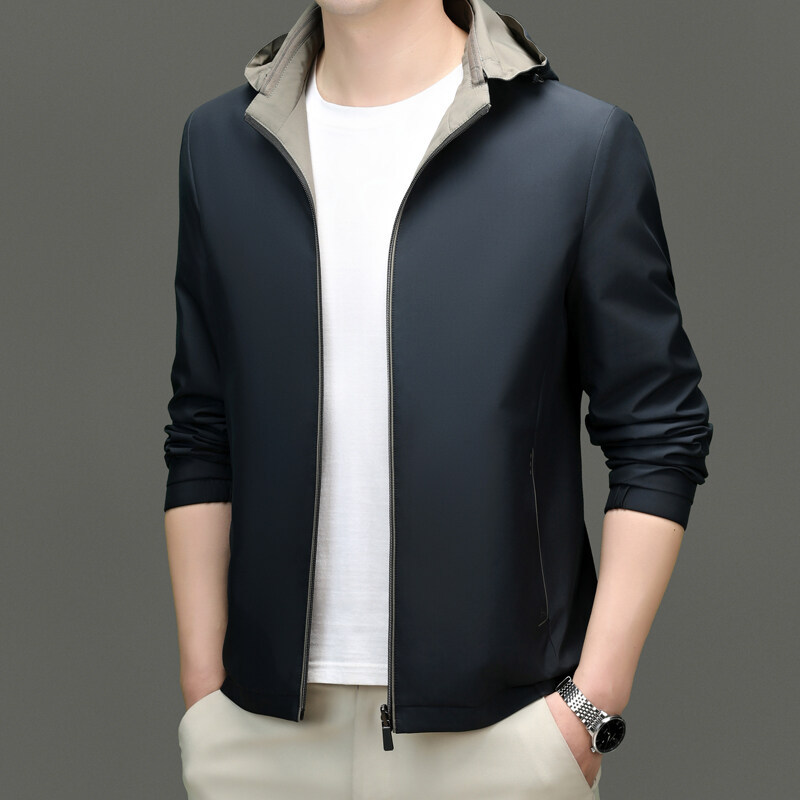 Spring casual solid color double-sided jacket with hood
