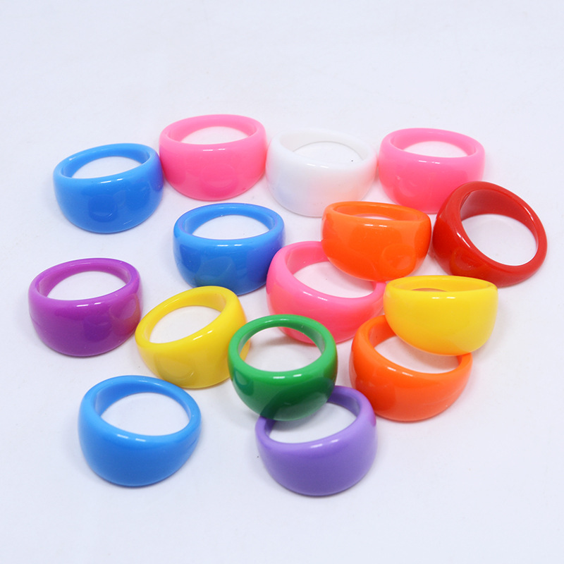 Cross-Border European and American Colorful Acrylic Retro Plain Ring Oval Ring Girl Simple Candy Color Acrylic Ring