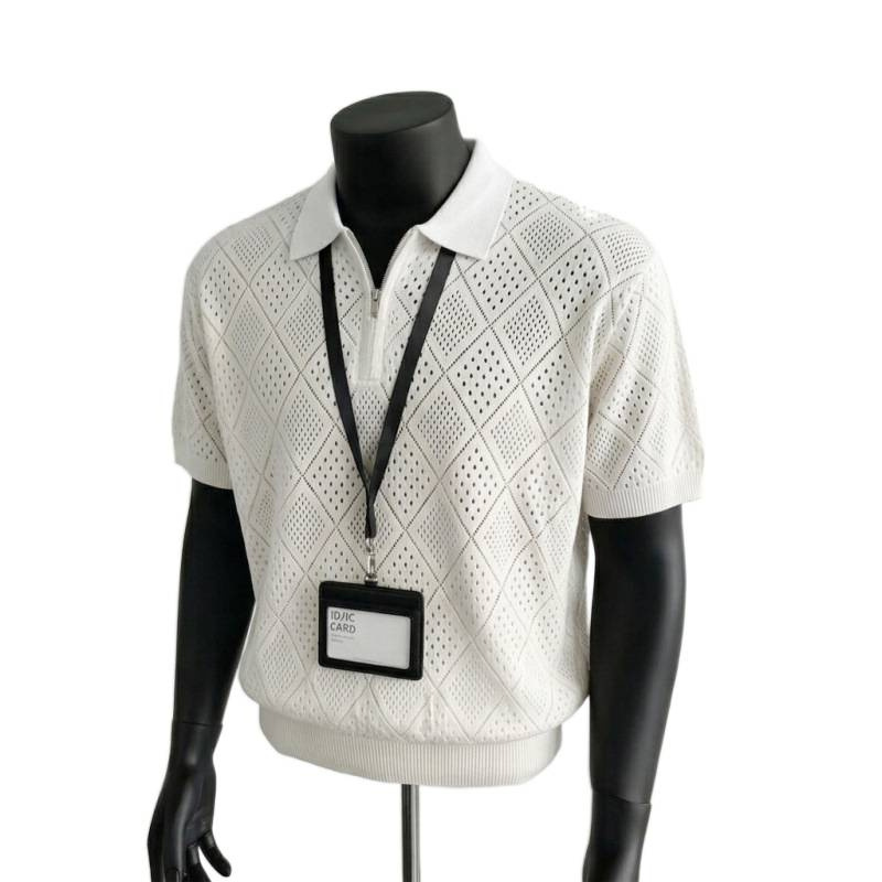 Men's Business Casual Short Sleeve Polo Shirt Summer Old Fashioned Hollow Knitwear Thin T-Shirt for Men_viptrois.com
