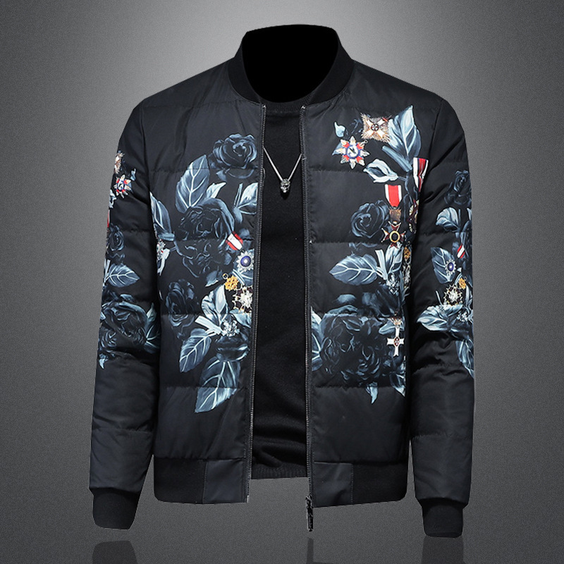 Winter high quality printed white duck down jacket men's European fashionable casual warm jacket Y18803