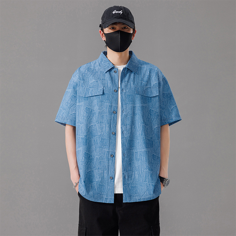 Men's Japanese-Style Plus-Size Short-Sleeve Shirt for Summer, Loose Fit, Five-Point Sleeve, Turn-Down Collar Shirt for Men Men's Japanese-Style Plus-Size Short-Sleeve Shirt for Summer, Loose Fit, Five-Point Sleeve, Turn-Down Collar Shirt for Men