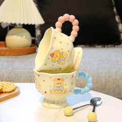 Ins風波点熊陶磁器マグカップ高颜値女子カップカップルセット水杯オフィスコーヒーカップ