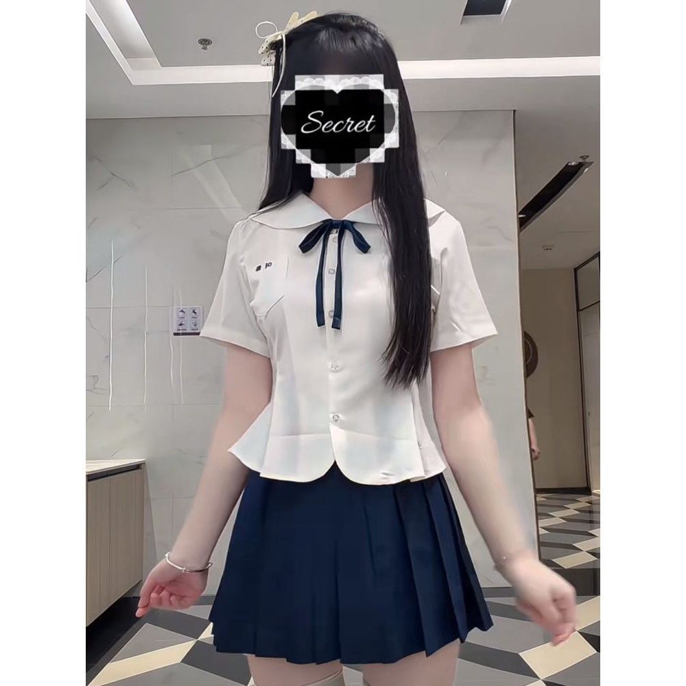 Sweet Peter Pan Collar Short-Sleeve Summer JK Cute Shirt School Style Basic Short Skirt Outfit Playful Top for Women