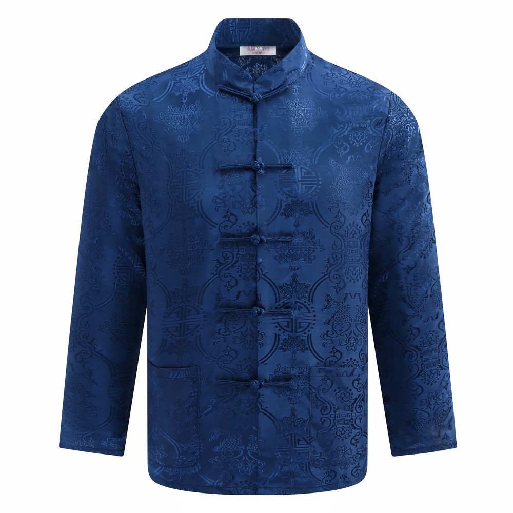 Middle-Aged and Elderly Men's Tang Suit Long-Sleeve Jacket for Spring and Autumn, Festive Birthday Attire for Seniors, Jacquard Pattern with Traditional Chinese Buttons