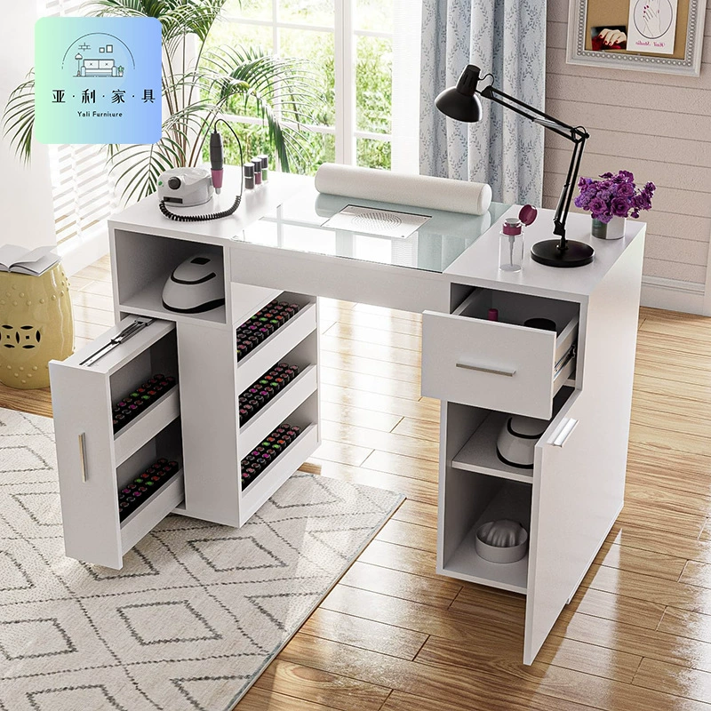 Стол для маникюра с стеклянной столешницей, рабочая станция для салона красоты с ящиком для хранения