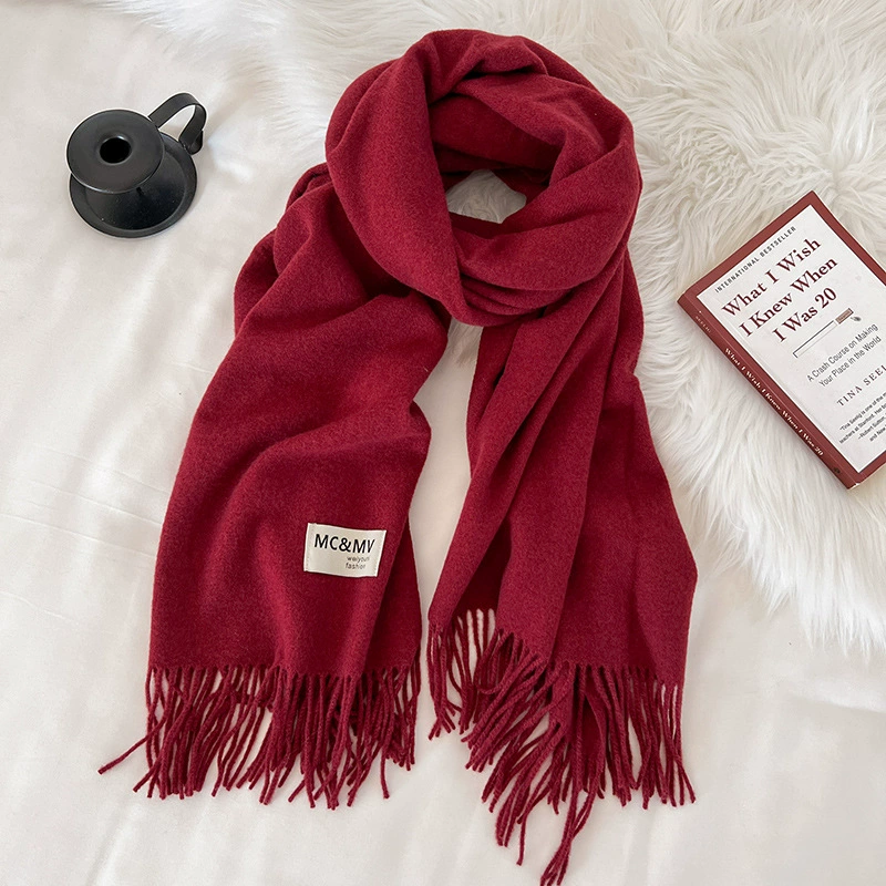 Scarf knitted, solid velvet cashmere look, 200×70 cm, thickened Korean demi‑season
