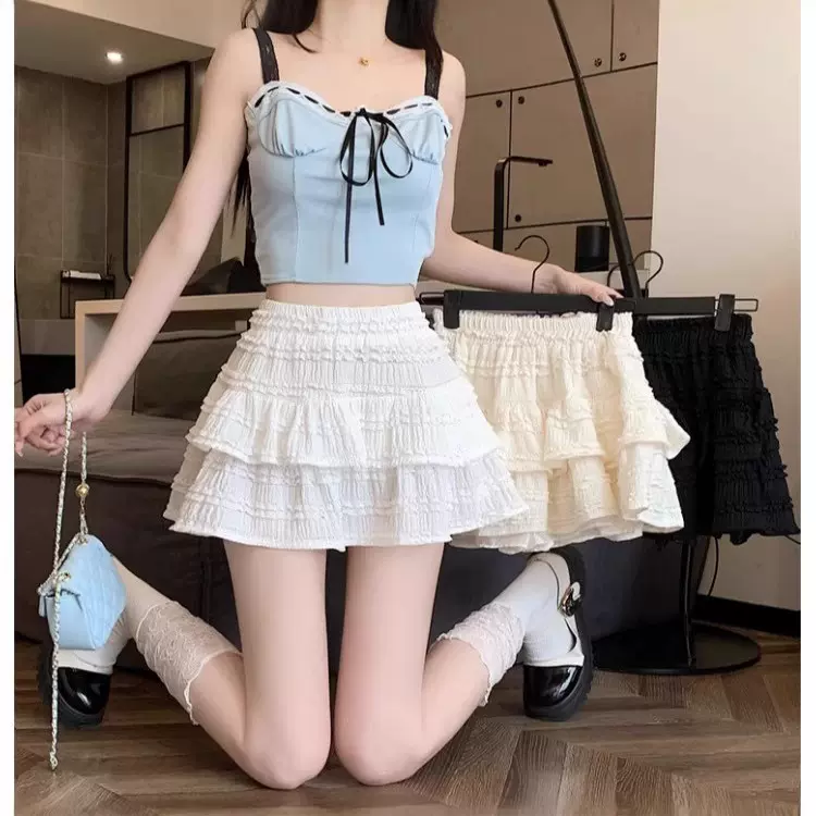 清纯系夏日绝美芭蕾小裙子miu里miu气穿搭纯欲风连衣裙蓬蓬公主裙