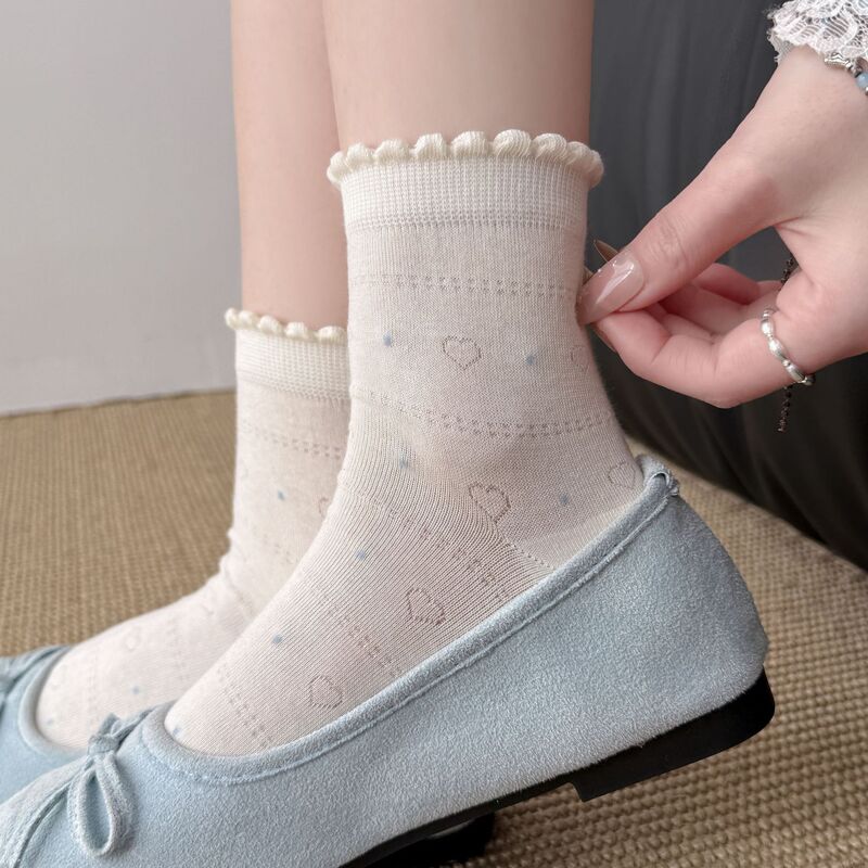 Spring and Summer Sweet Lace Floral Short Socks with Heart-Shaped Polka Dots, Seamless Lace Women's Socks, Hollow Mesh Breathable Cotton Socks Spring and Summer Sweet Lace Floral Short Socks with Heart-Shaped Polka Dots, Seamless Lace Women's Socks, Hollow Mesh Breathable Cotton Socks
