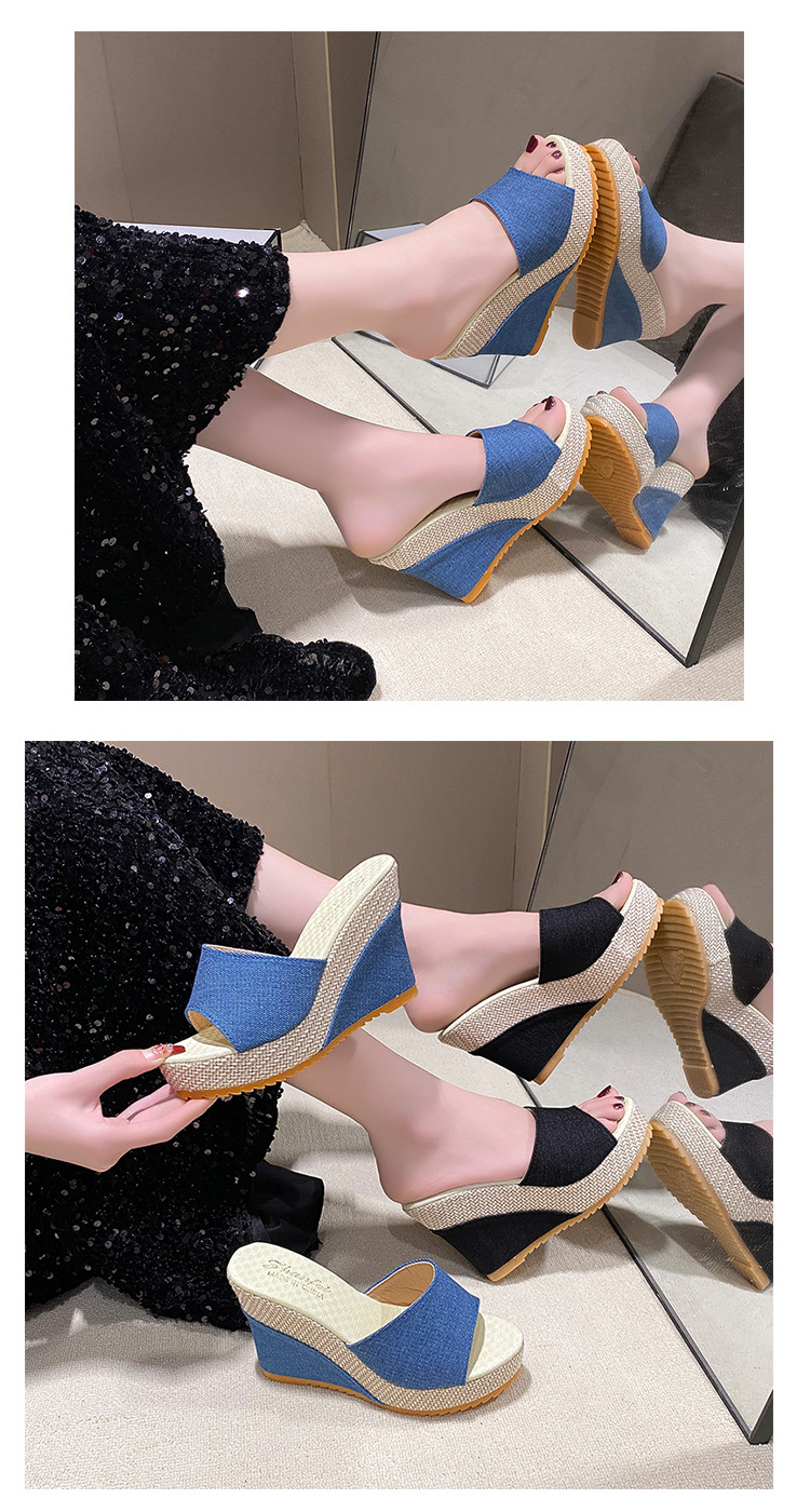 Sandali donna con zeppa peep toe in jeans ciabatte estive_voghion.com