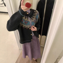手工绣花费尔岛百搭毛衣外套女秋季新款波普风民族风圆领针织开衫