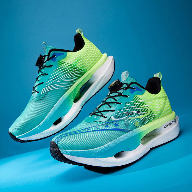 Zapatillas de carreras ultraligeras transpirables de botón giratorio para niños y mujeres con base de palomitas de maíz para estudiantes