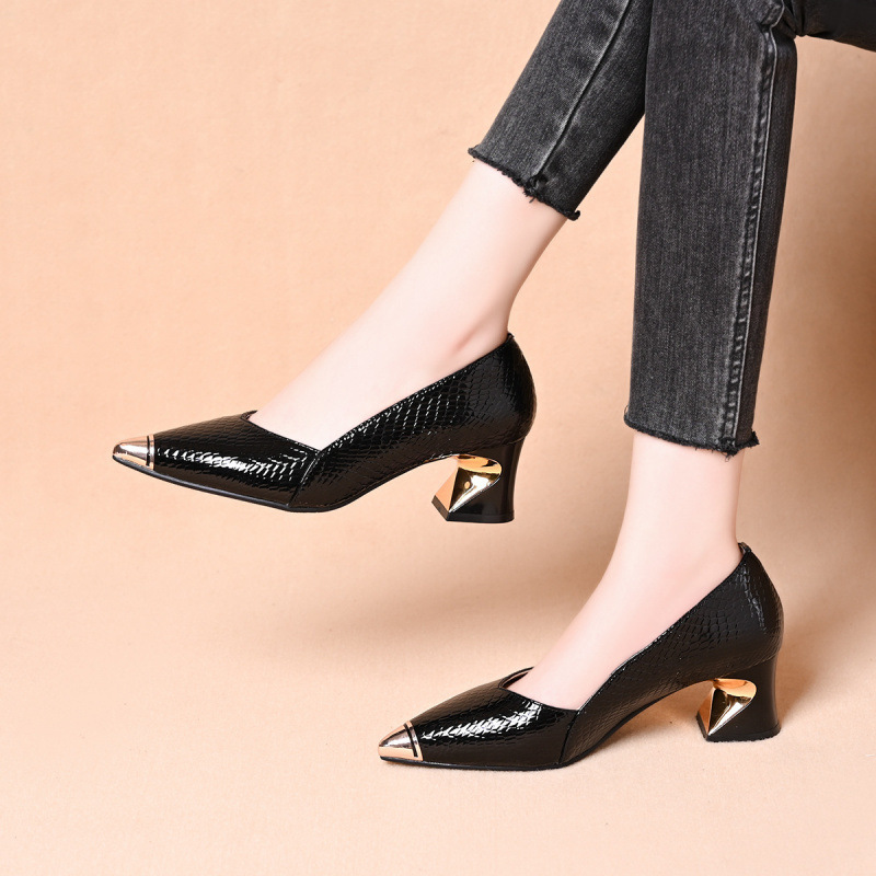 Zapatos de talón medio puntiagudo y poco profundo zapatos de talón alto de mujer zapatos de talón grueso 2026 zapatos de primavera en stock 1 día de envío