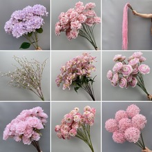 婚庆粉色系仿真花材单只玫瑰牡丹假花结婚现场婚礼舞台布置装饰花