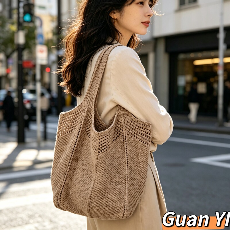 Korean Retro Ins Single-Shoulder Woven Bag New Style Vacation Casual Beach Crossbody Crochet Handbag Tote