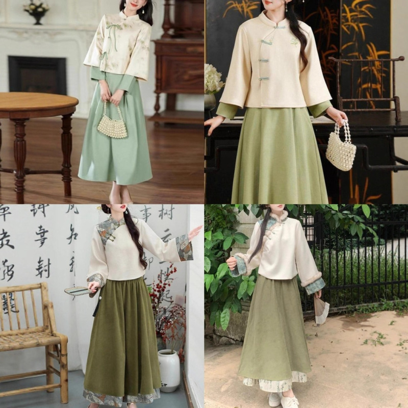 新中式改良上衣茶服文艺少女套装早春夏2025新款感旗袍连衣裙|undefined