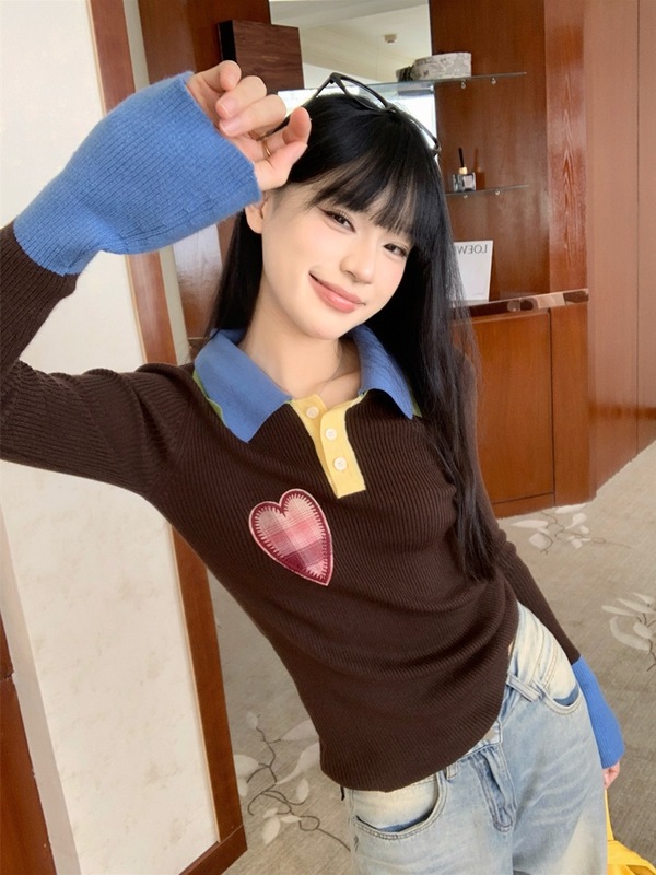 小众别致撞色气质长袖针织衫女装秋季修身显瘦chic上衣内搭打底衫|undefined