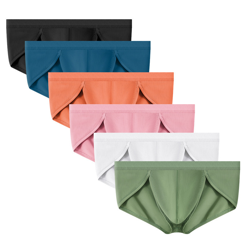 2024 Cross-border Men's Ice Silk Briefs Breathable Mesh Underwear Cool Ultra-thin Men's Sexy Underwear Trendy Men's Underwear