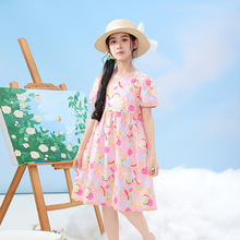 女童连衣裙冰丝夏装新款洋气童装小女孩碎花公主裙儿童泡泡袖裙子