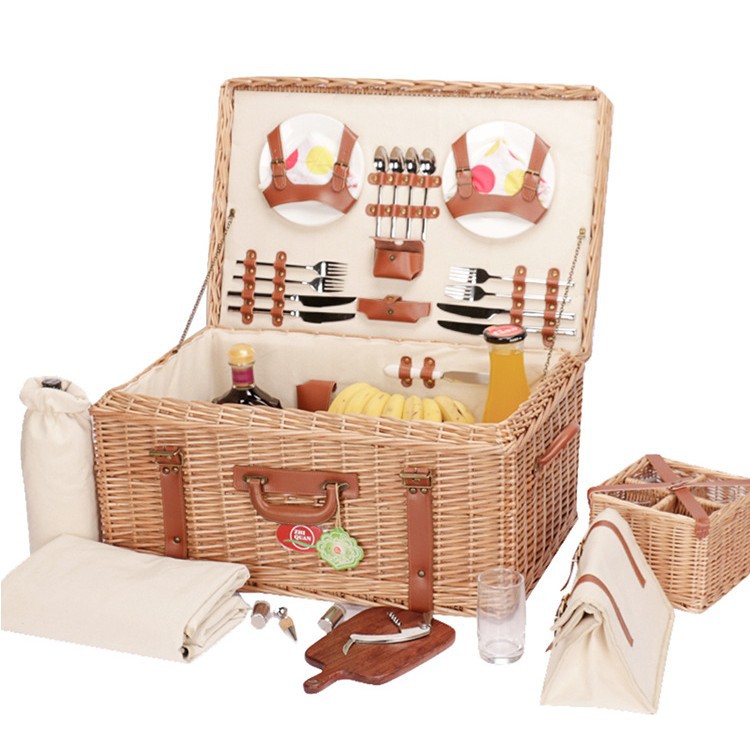 Cesta de picnic de gama alta de comercio exterior cesta de picnic tejida a mano de mimbre con cesta de verduras cesta tejida a mano de especificación múltiple