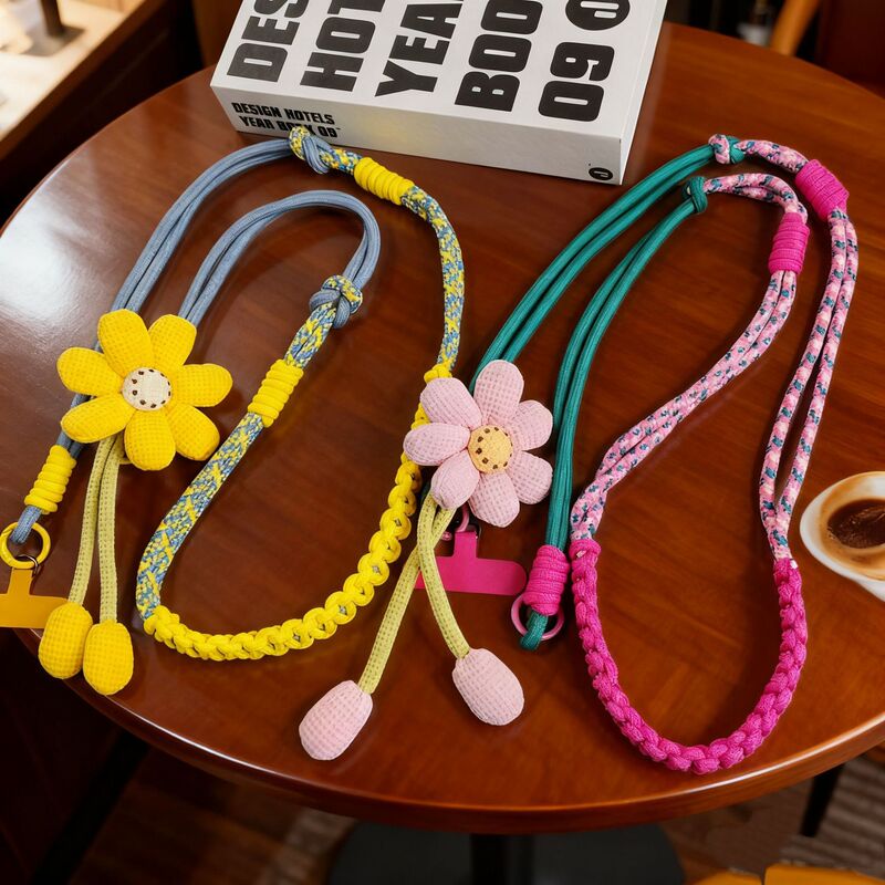 Mobile Phone Lanyard Women's Cross-Body Long Hanging Neck Wrist Fresh Flower Color Matching Braided Outdoor Travel Climbing Mobile Phone Chain