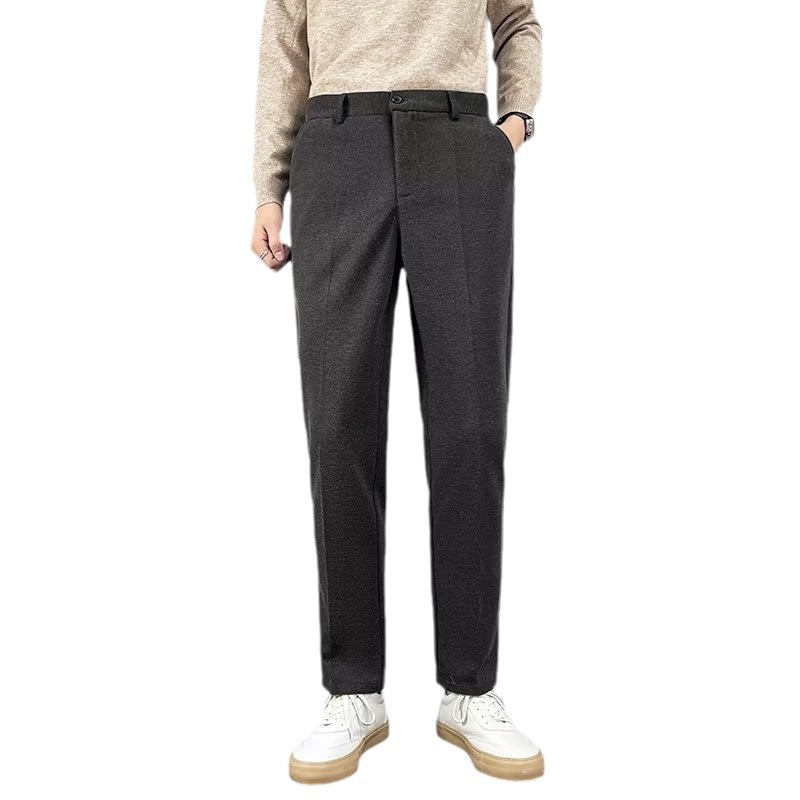Otoño e Invierno pantalones de lana de los hombres pantalones de traje de negocios Pantalones rectos casual estilo coreano antiarrugas calientes gruesos pantalones recortados