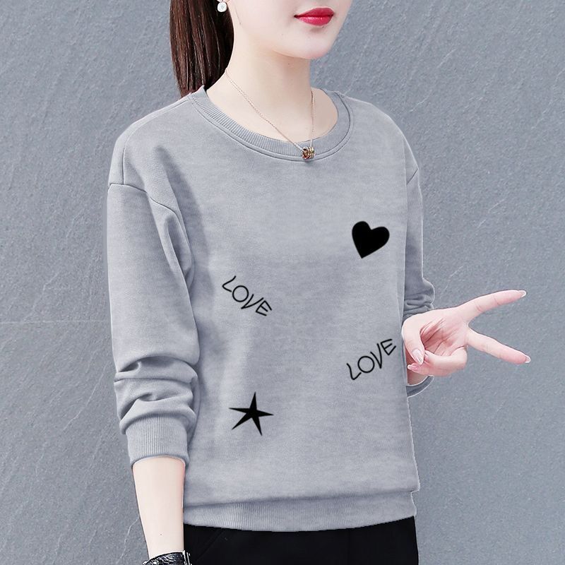 長袖のtシャツの女性の春秋の新型の大きいサイズの洋気のお母さんの服装はゆったりしています。
