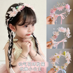 子供の王冠の頭飾りの王女の花輪の超仙の真珠のリボンのカチューシャの子供の結婚式の頭の花の女の子のカチューシャの髪飾り