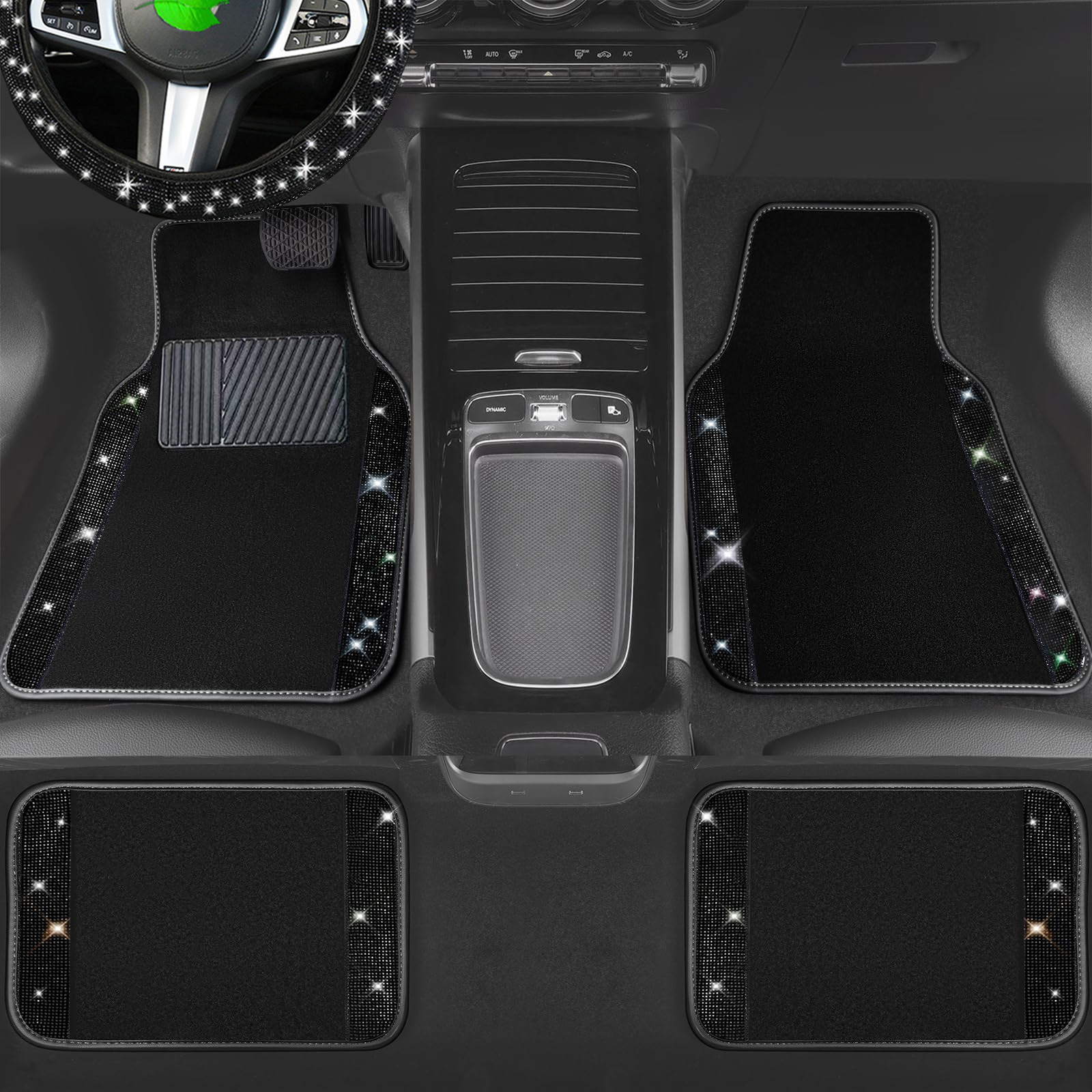 Cross-border universal car floor mats, velvet with sparkling rhinestones, full crystal anti-slip PVC car interior floor mats