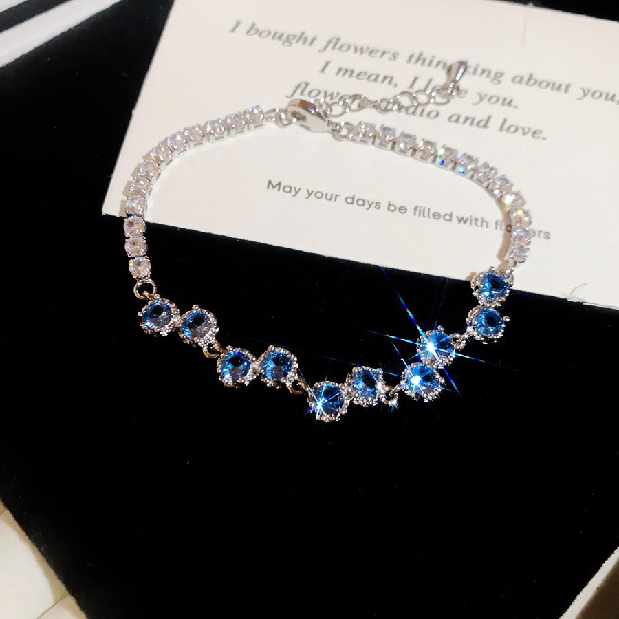 Pulsera de lazo ovalado de circón azul marino, exquisita pulsera ligera y de lujo de alta gama, pulsera de diseño de nicho