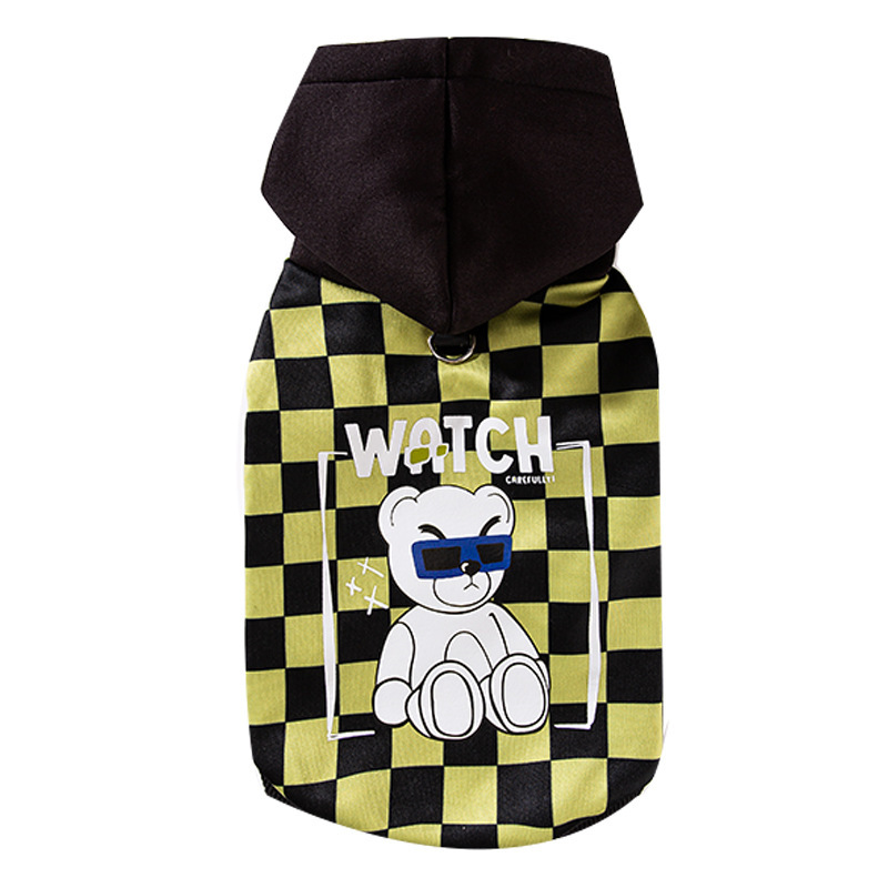 Impresión a cuadros con capuzas de tamaño medio Corgi camisa larga larga espalda guapo otoño invierno delgada mascota ropa de perro lote