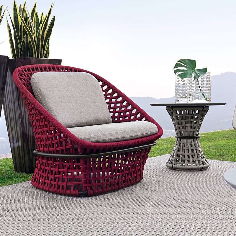 Villa patio al aire libre sofá trenzado de cuerda hotel jardín impermeable protección solar moderno casual mesa de té de aleación de aluminio image 3