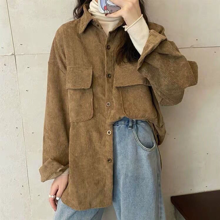 灯芯绒衬衫女春装小个子外穿百搭厚款衬衣外套女春秋小众长袖上衣|undefined