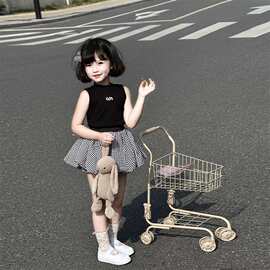 2026童装女童洋气小公主时髦学院甜美风背心格纹蓬蓬裙子ins套装