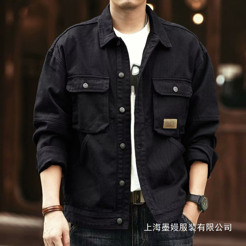 Retro American-Style Denim Jacket for Men, Tough Guy Workwear Coat, Stylish Autumn and Winter Loose Hunting Jacket, Trendy Brand Wholesale