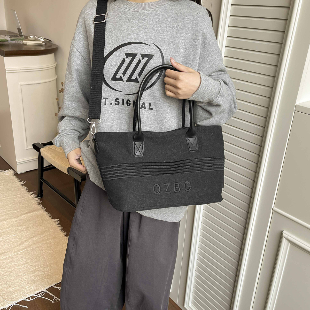 Retro Lazy Style Korean Aesthetic Tote Bag For Women, Lightweight Large Capacity Crossbody And Shoulder Bag For Commuting - Thumbnail 4