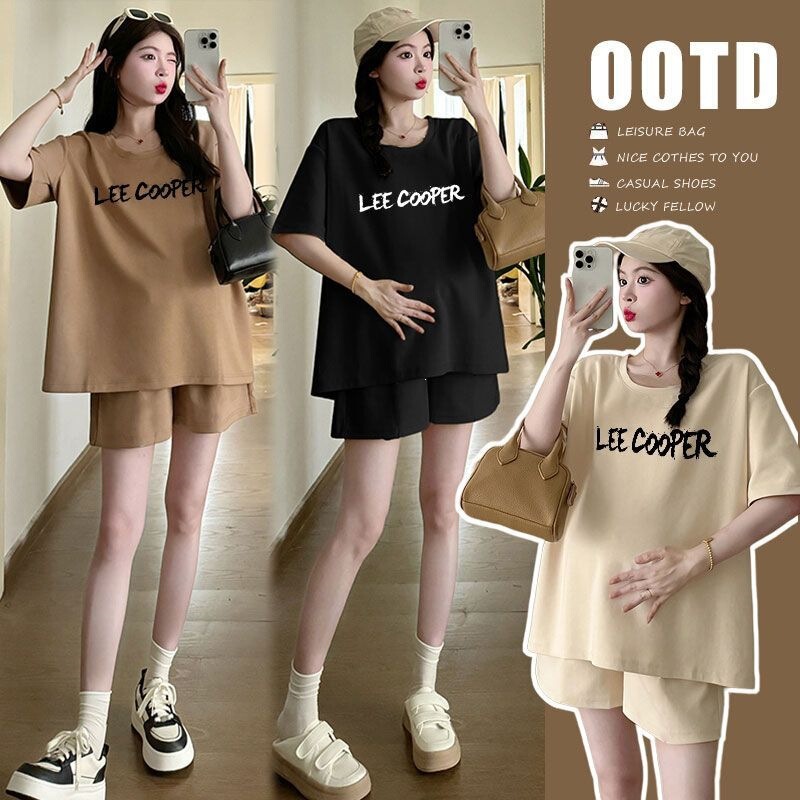 Maternity Wear, Summer Korean Style, Fashionable and Stylish, Loose-Fitting Short-Sleeved Top That Covers the Belly, Belly-Supporting Pants, a Complete Set for Young and Beautiful Hot Moms Maternity Wear, Summer Korean Style, Fashionable and Stylish, Loose-Fitting Short-Sleeved Top That Covers the Belly, Belly-Supporting Pants, a Complete Set for Young and Beautiful Hot Moms