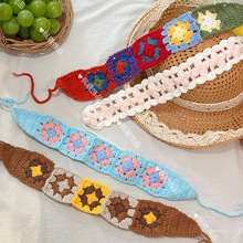 甜美可爱手工针织祖母格发带时尚百搭少女旅游拍照束发绳绑带头饰