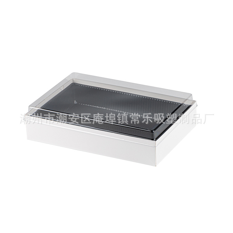 Caja de corte de frutas sin plegables, cuatro, cinco, seis cuadrículas de sushi, fruta fresca cortada, plástico transparente rectangular, caja de papel y plástico de tres piezas