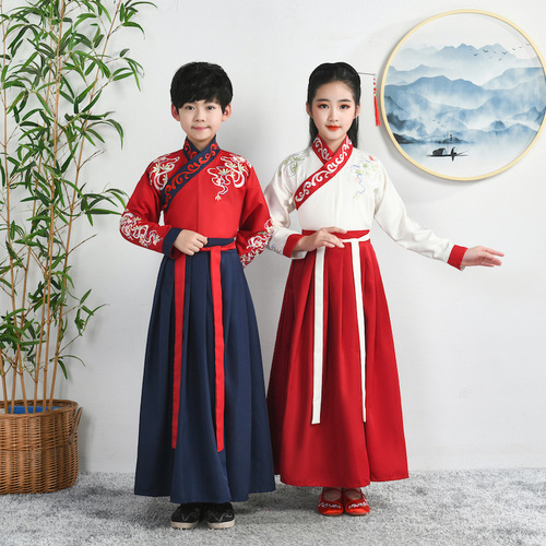 Children's traditional Hanfu and Guoxue attire: Girls' and boys' Guoxue outfits for the opening ceremony—perfect for performing the 