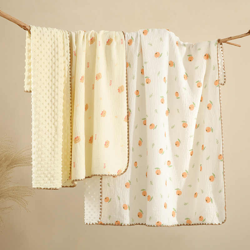 夏季婴儿盖毯 豆豆绒纯棉纱布被子宝宝抱被包单100*100新生儿抱被