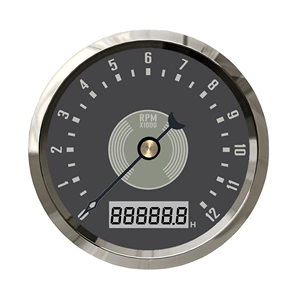 85mm retro-style tachometer with adjustable timing and over-speed alarm, 12V/24V universal model for gasoline and diesel engines