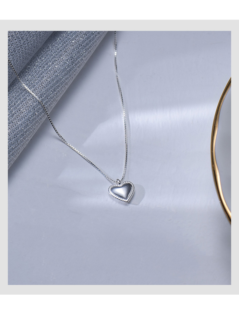 Heart Shape Pattern 925 Sterling Silver Box Chain Heart Shape Pendant Necklace