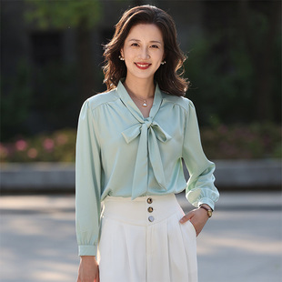 Qianbai Yilian Mother's Wear 2025 New Bow Ribbon Design Shirt Middle-Aged and Elderly Women's Elegant Work Clothing Tops
