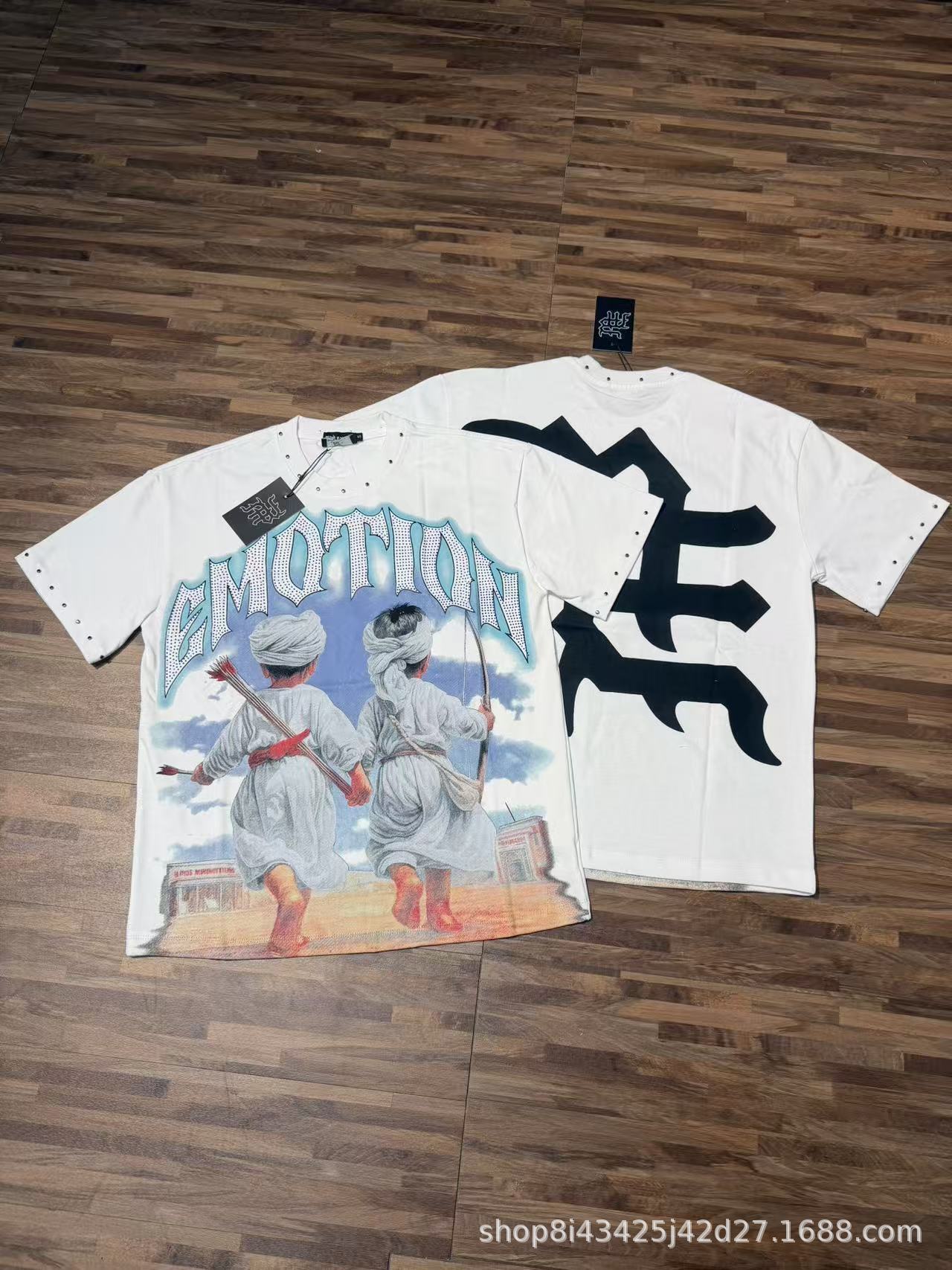 EM Emotion Rhinestone Logo Angel T-shirt White